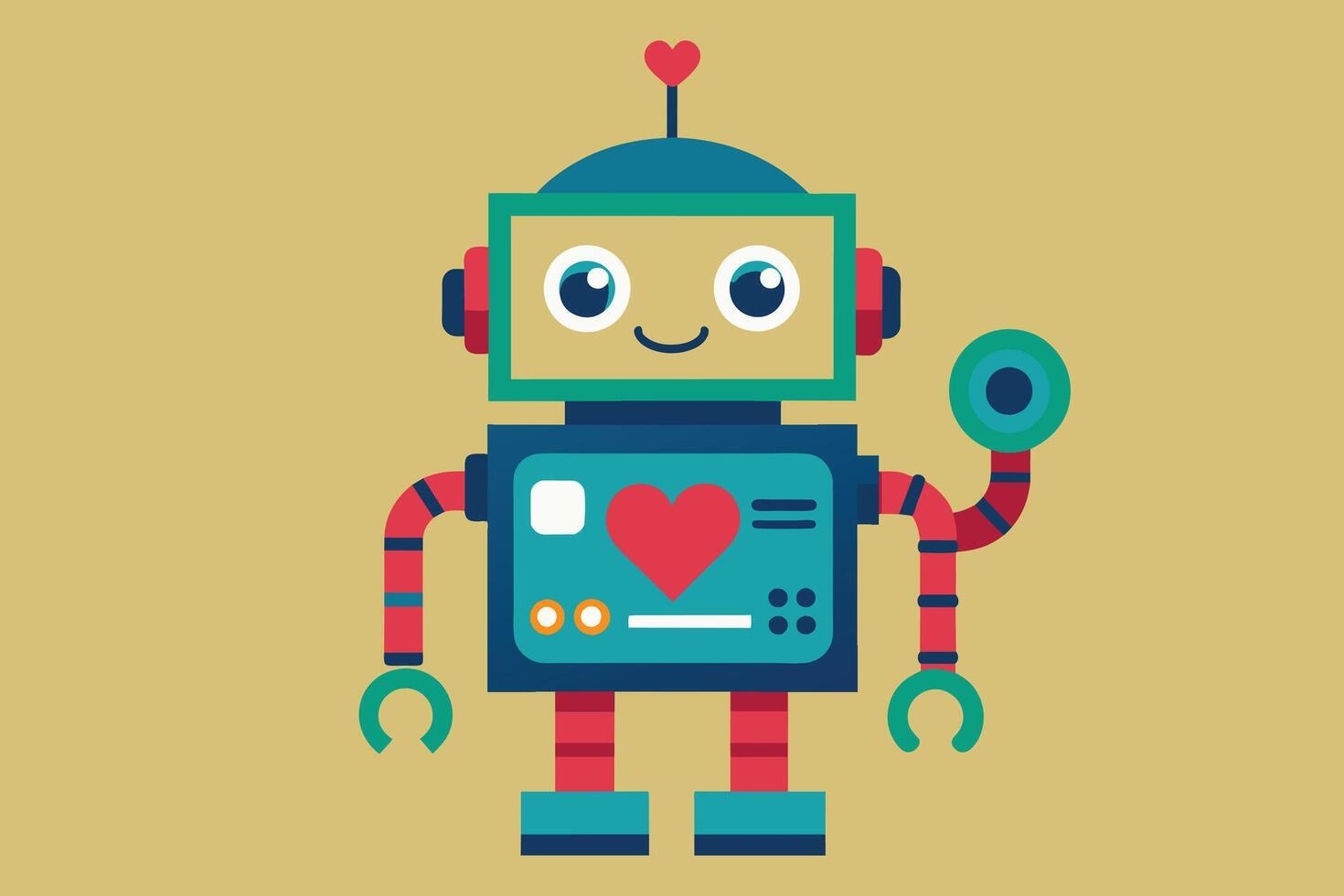 A cartoon robot with a heart on its chest vector