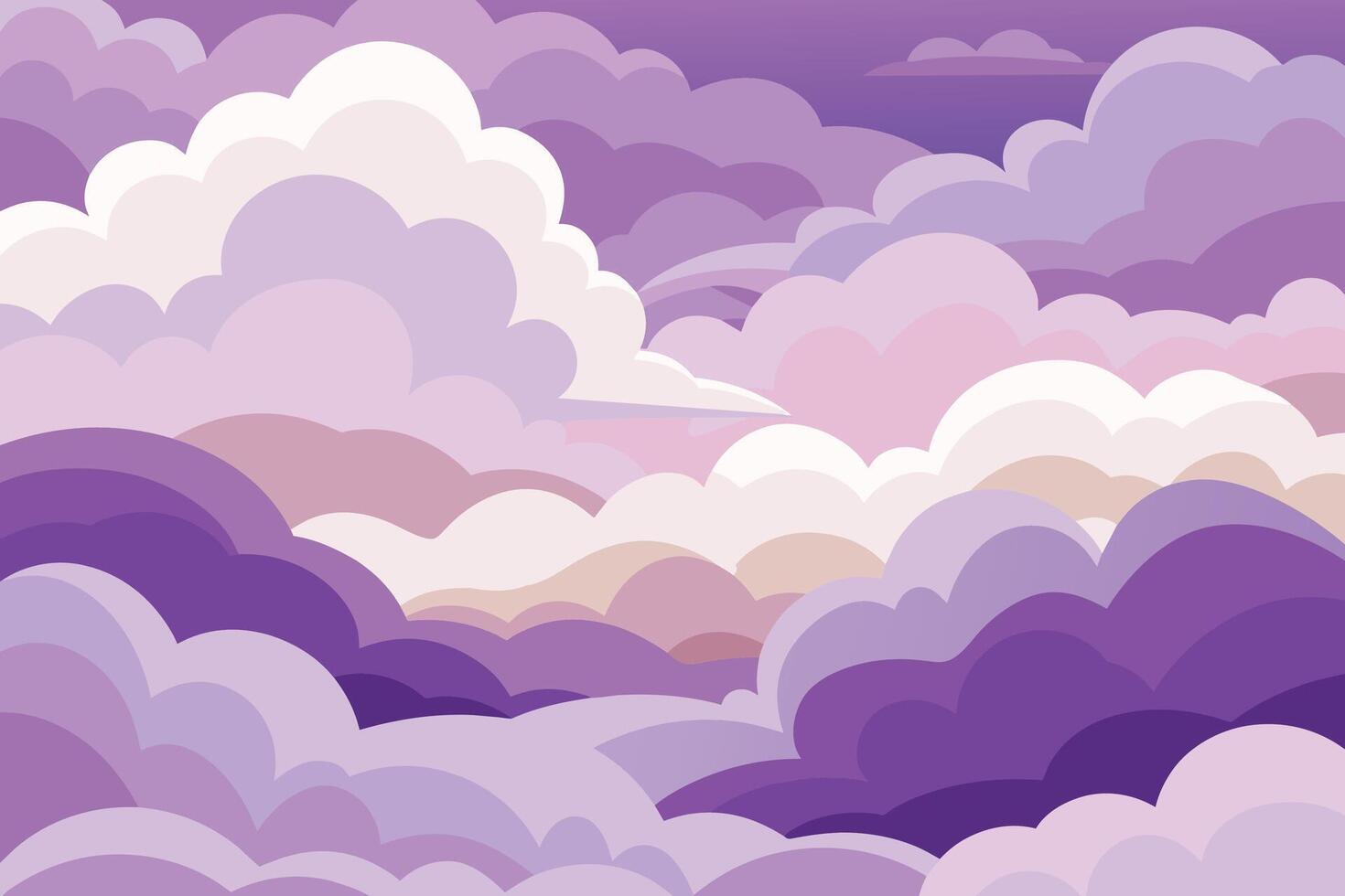 Layers of fluffy clouds in shades of lavender and pearl vector