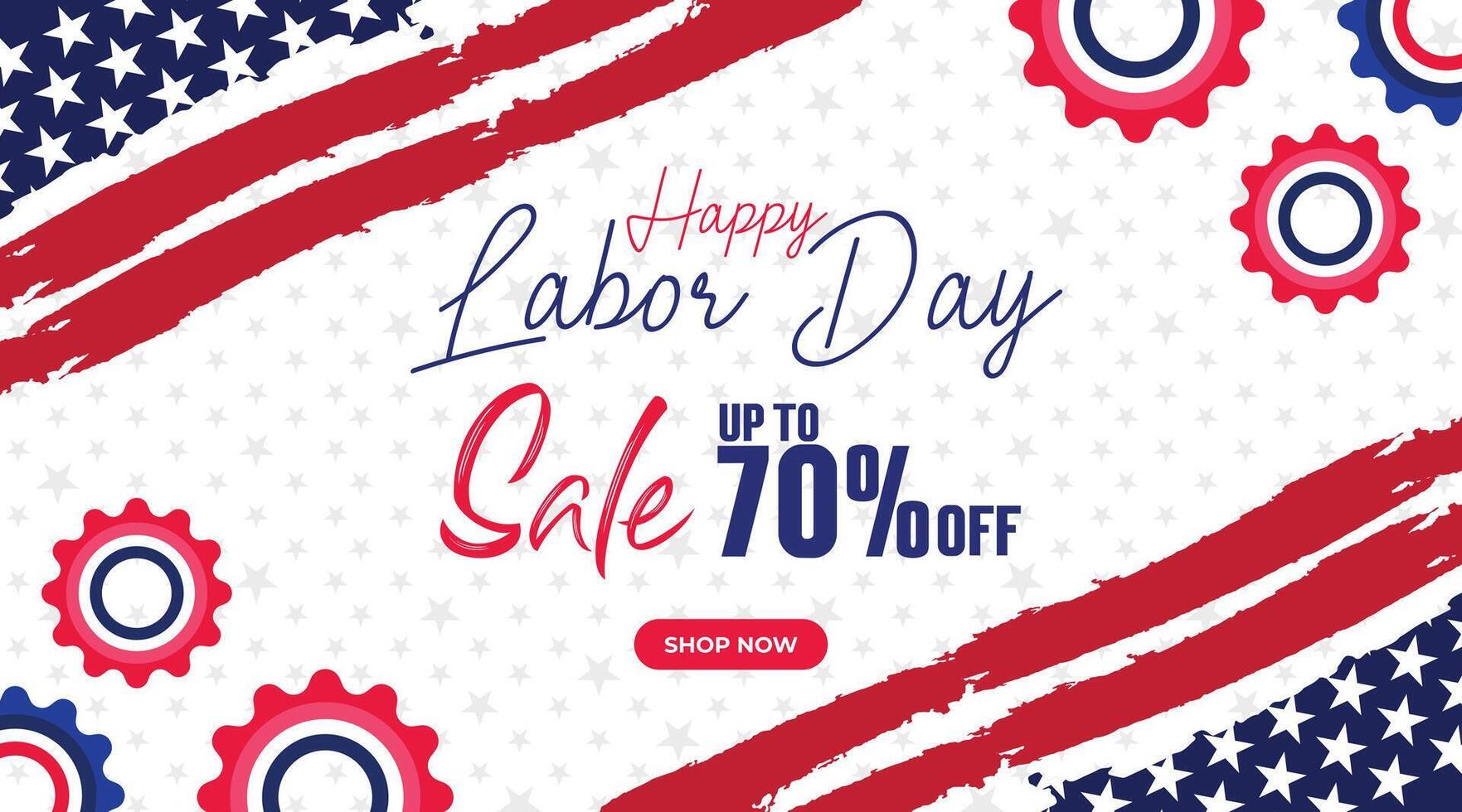 Eye catching Labor Day sale banner featuring gear patterns and a red, white, and blue theme. Perfect for promotions vector