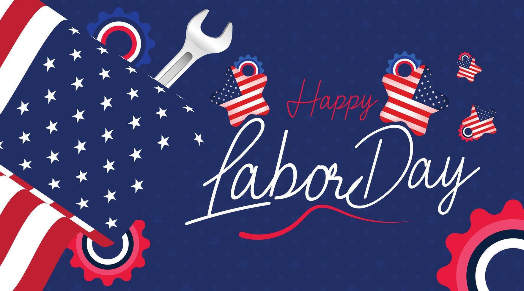 Celebrate Labor Day with a classic banner featuring stars and a blue background accented with red and white design elements. Great for promotions vector
