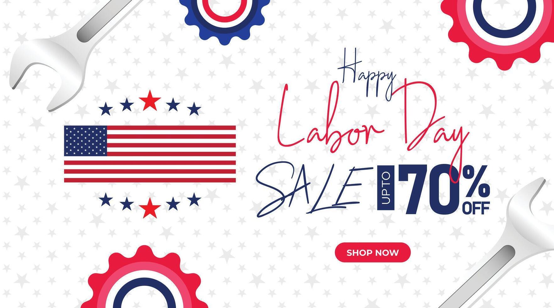 Festive Labor Day sale banner featuring stars, American flags, and a red, white, and blue color palette. Perfect for digital promotions vector