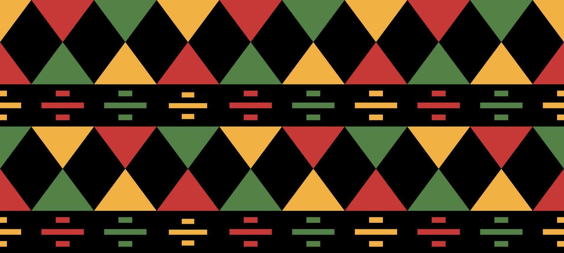 Geometric African aesthetic seamless pattern illustration. Colorful repeated ornament for background, textile, fabric, banner. Design for celebrating Juneteenth and Black History month. vector