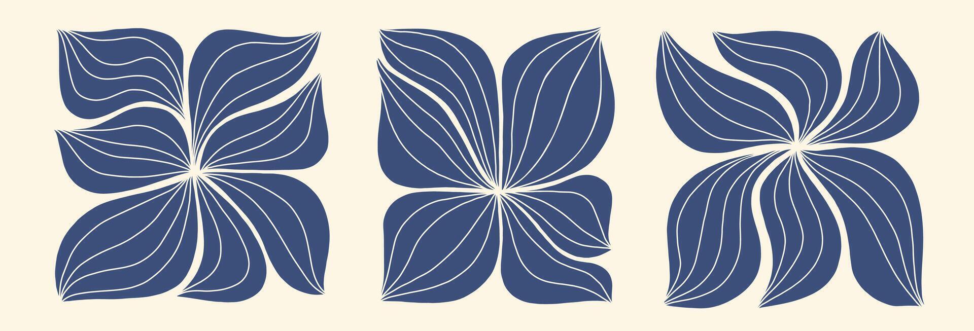 Abstract flower elements illustration. Modern floral hand drawn composition. Set of wavy groovy plants. Botanical design for card and poster. vector