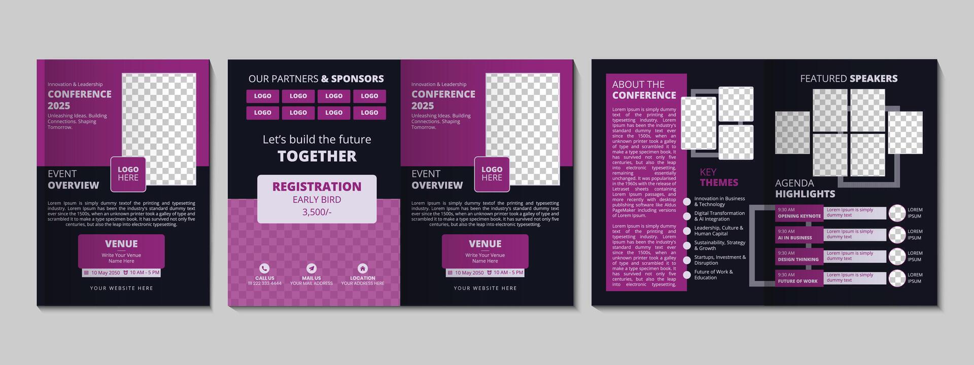 Conference Bifold Brochure Design Template vector