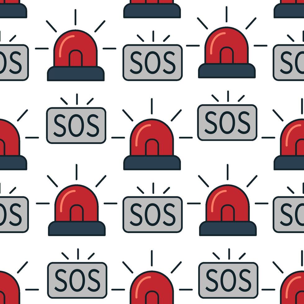 Red emergency lights and SOS signals in pattern vector