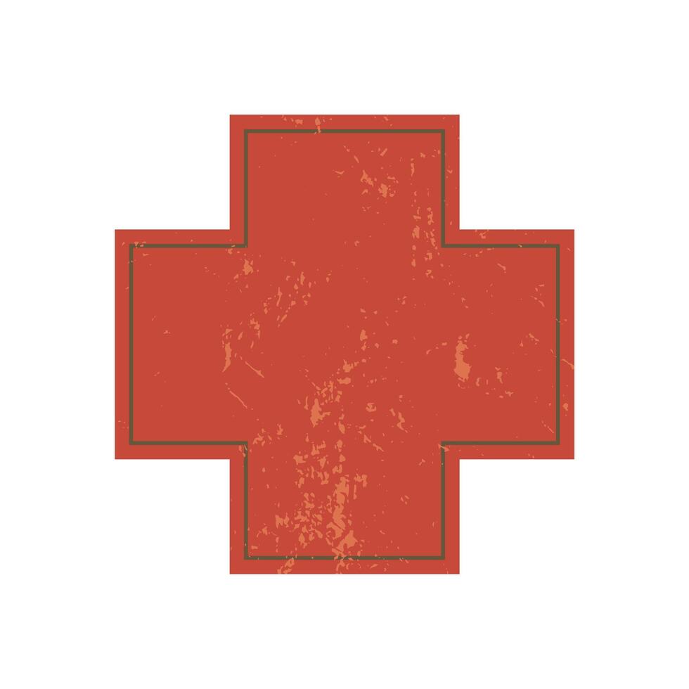 Bold abstract cross sticker. Modern icon and symbol with grunge texture. A flat shape element in brutalist style, perfect for graphic design, retro aesthetics, or contemporary decoration. vector