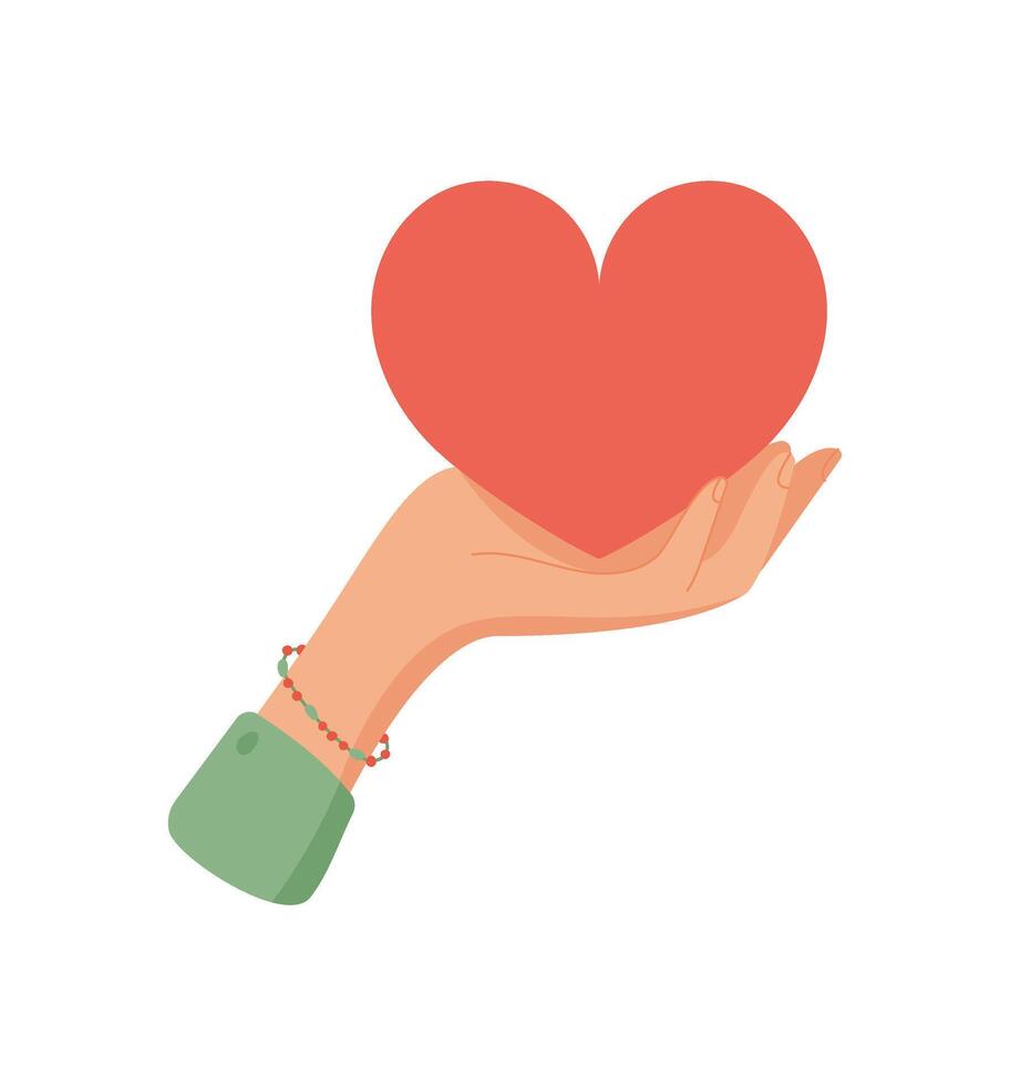 Heart in hand. Gesture of giving and receiving a symbol of charity. Icon love and compassion, flat style, suitable for donation concepts graphic projects. vector