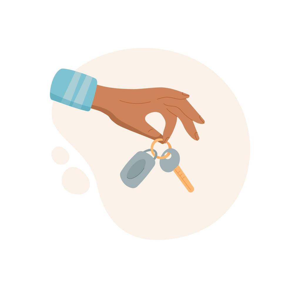 Hand gesture gives key. Icon of a hand receiving a key. Concept of transfer, flat style, suitable for graphic use in car themes and safety presentations. vector