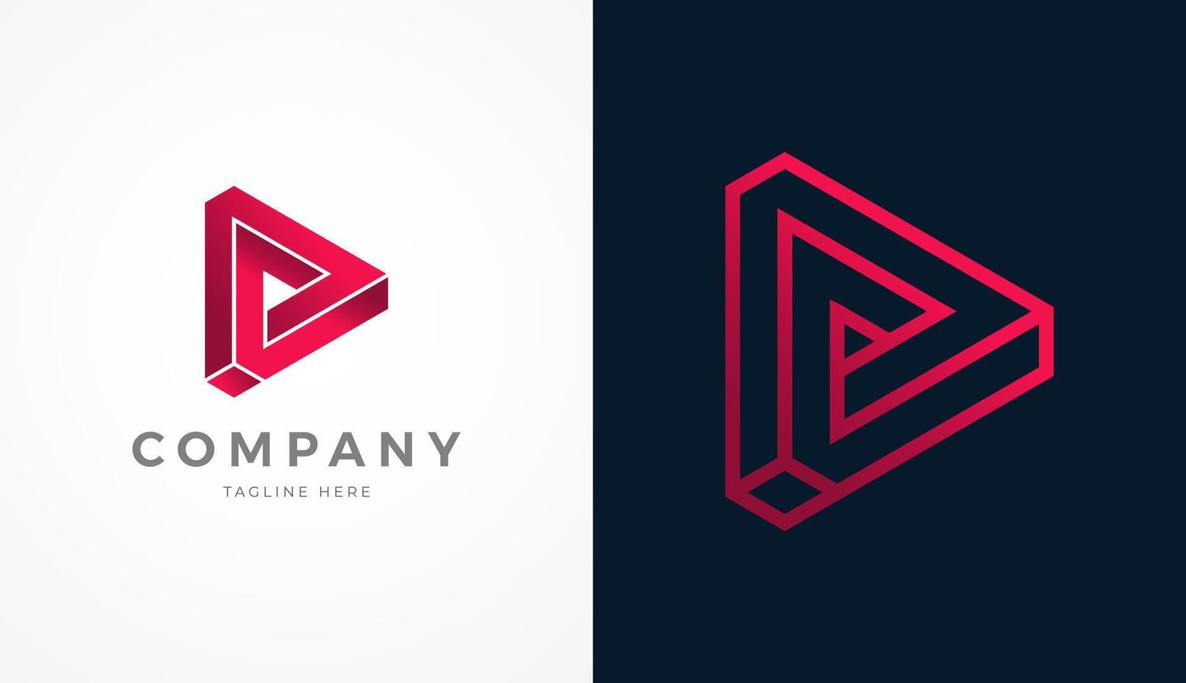 Play Button Media Logo, 3D play button forming abstract Letter P with two style design and color, usable for brand and company logos vector