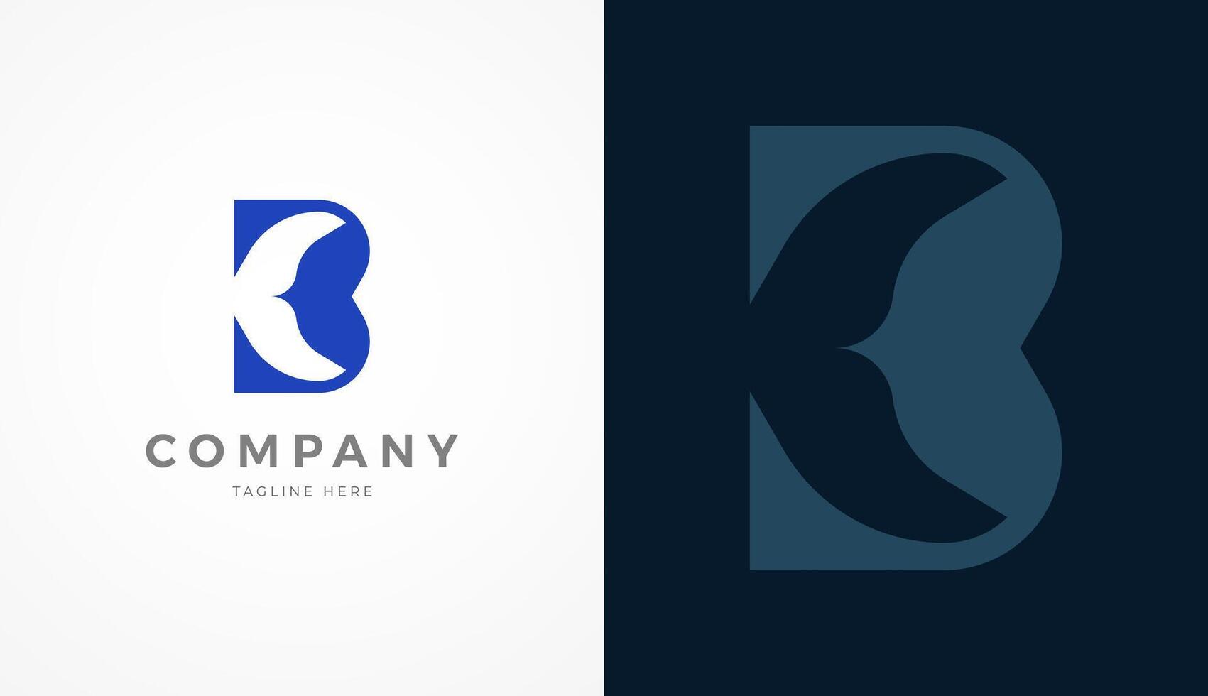Initial Letter B Whale Logo, Abstract Letter B with whale tail icon combination in two color variation, usable for brand and company logos vector