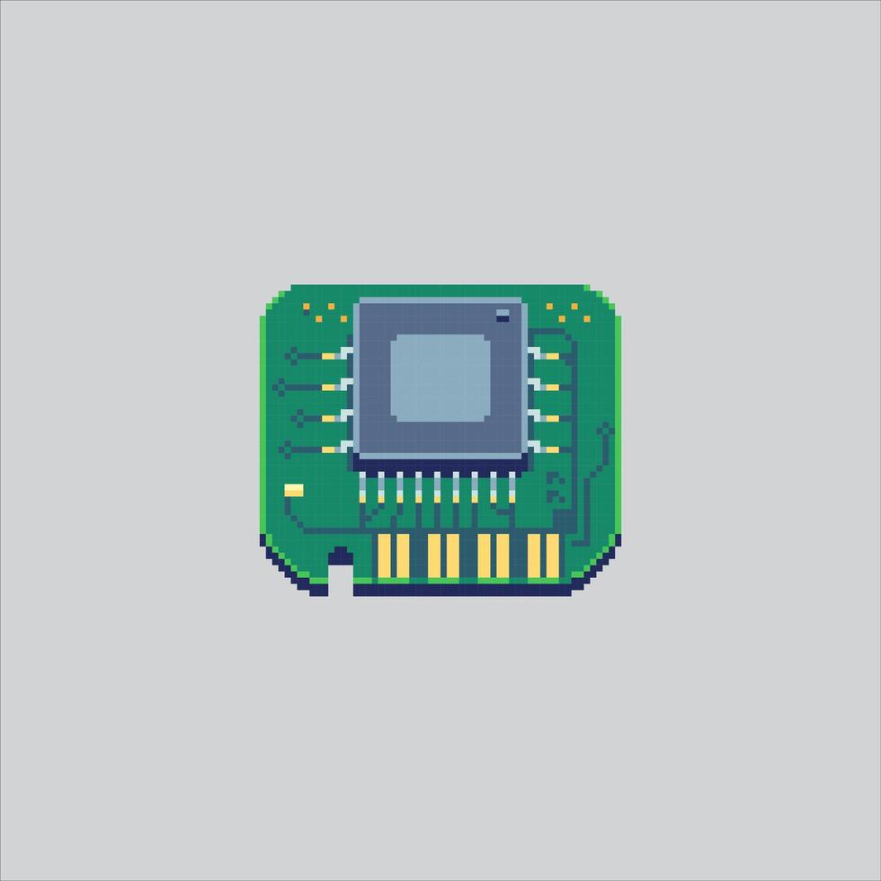 Pixel art illustration Computer Chip. Pixelated chip processor. computer chip processor Icon pixelated for the pixel art game and icon for website and game. old school retro. vector