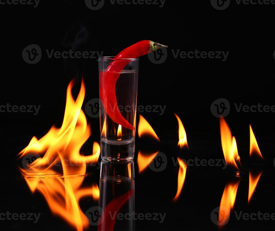 A red pepper is sitting in a glass of water photo