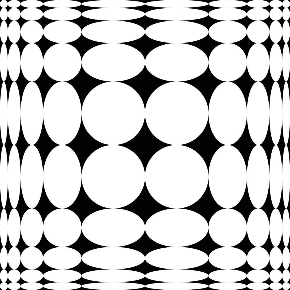 Square divided into an outgoing grid along the golden ratio, with inscribed circles. An optical illusion. lens effect pattern. Op art black and white style. Abstract distortion background vector