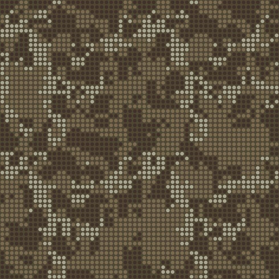 Dark brown dotted seamless camouflage pattern. Urban pixel camo, halftone texture. Military style background. Digital wallpaper vector