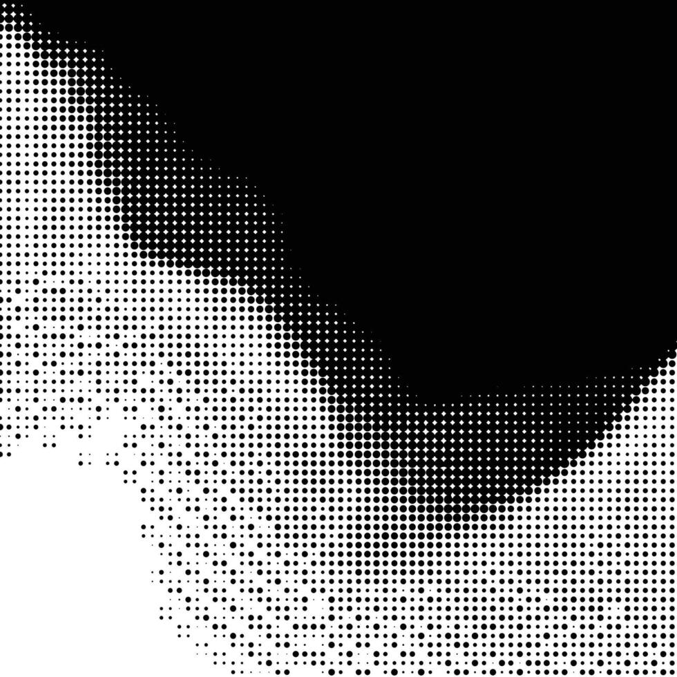 Monochrome abstract waves halftone pattern. Curved dots line gradient texture. Cover square black and white digital mountain background with empty space vector