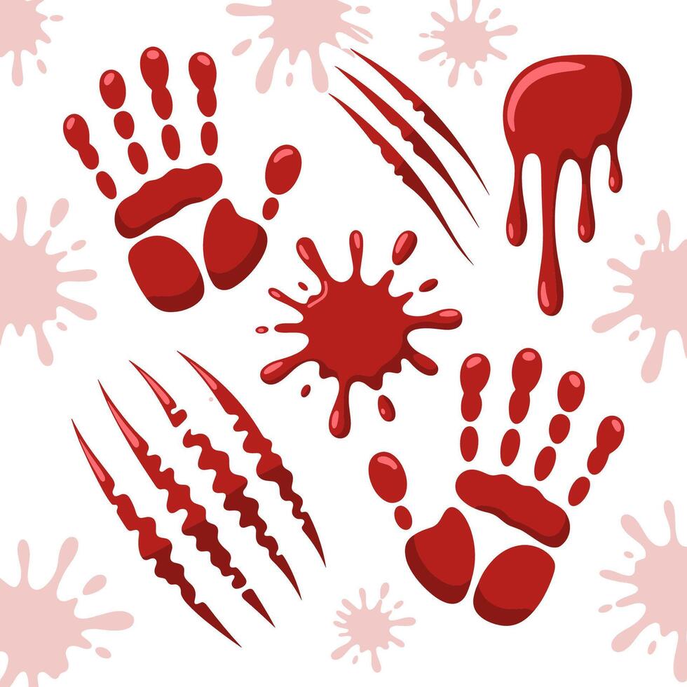 Set of Bloody Handprints and Claw Scratches vector