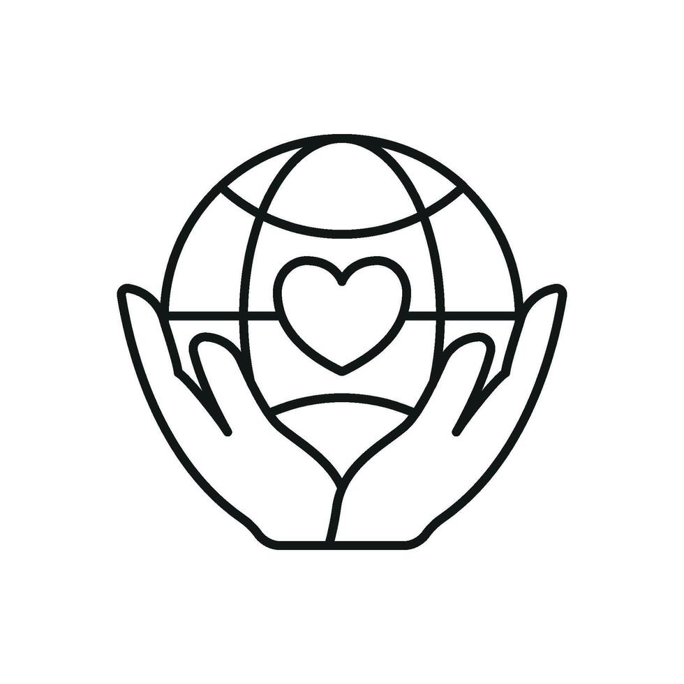 Protecting earth icon with hands and heart for environmental aid and unity messages vector