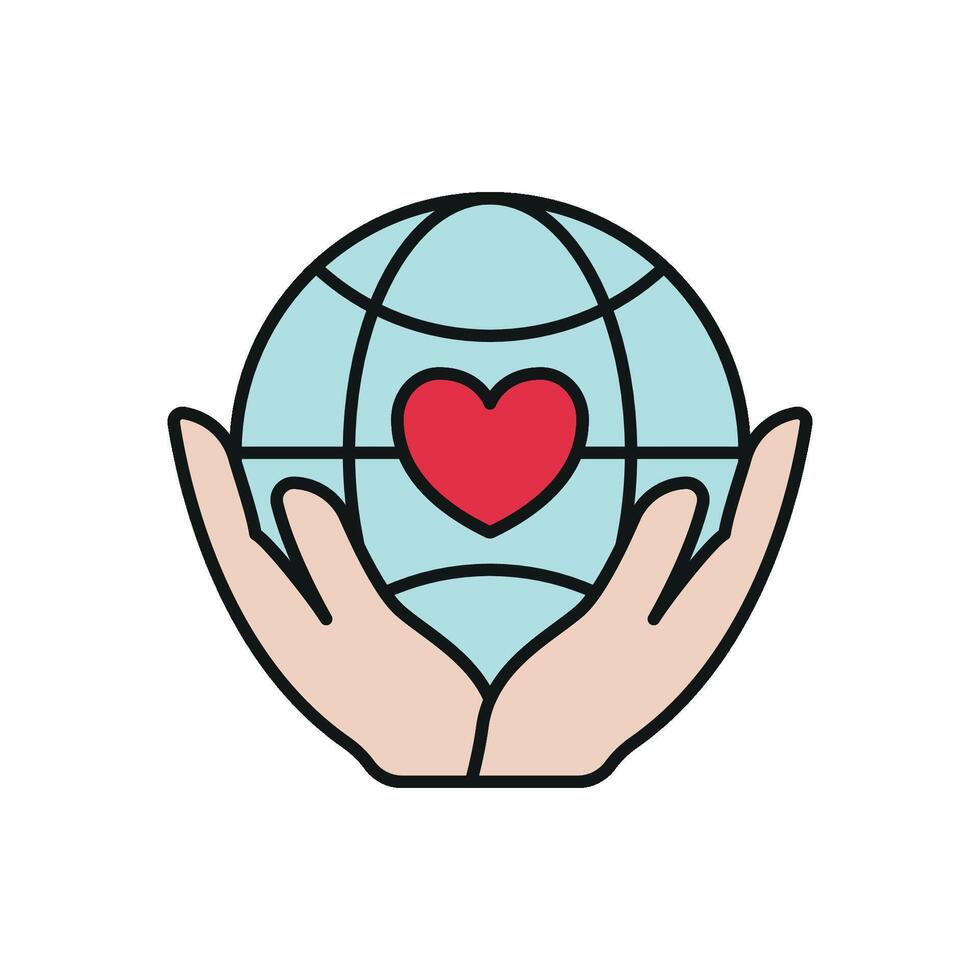 Globe care icon for helping hands themes nonprofit UI and worldwide kindness vector