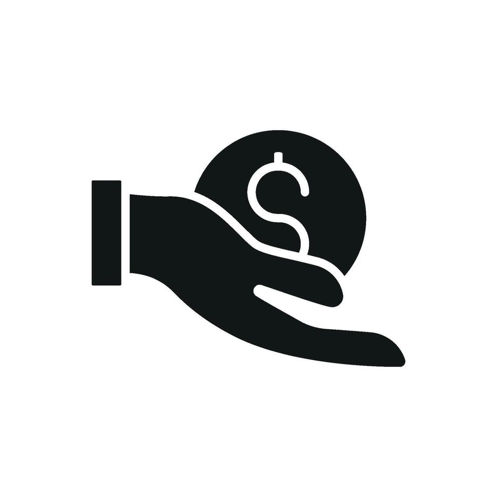Hand with coin icon for donation apps charity designs and financial support visuals vector