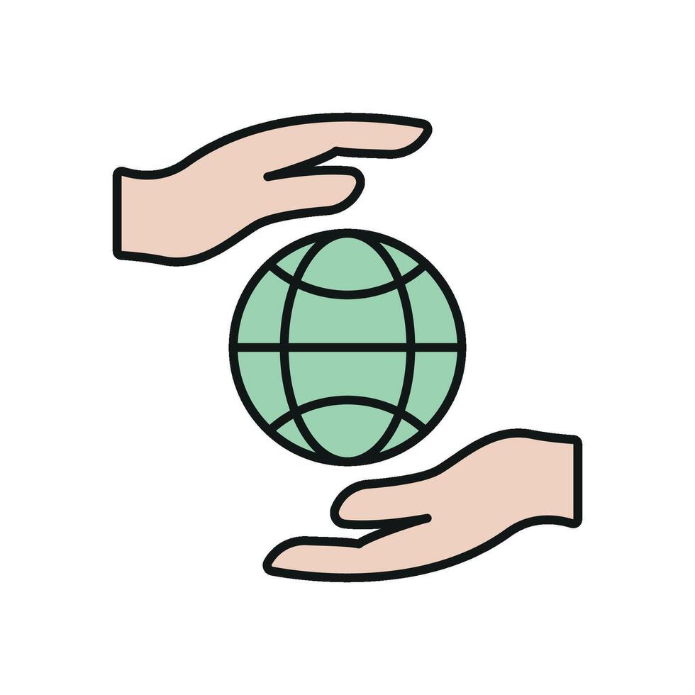 Helping hands around globe icon for support services wellness designs and unity drives vector