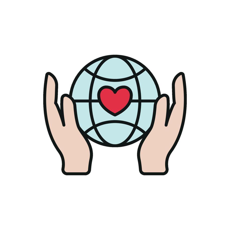 Bold globe with heart icon for global unity visuals charity banners and eco themes vector