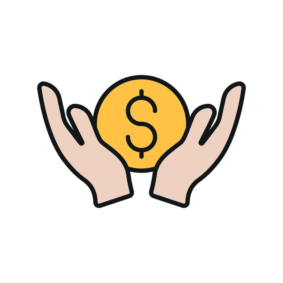 Minimal coin hand icon for clean finance content donation sections and UI design vector