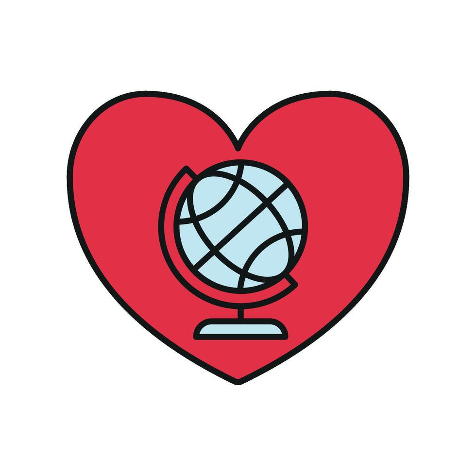 Heart and globe icon for humanitarian work climate action and kindness campaigns vector