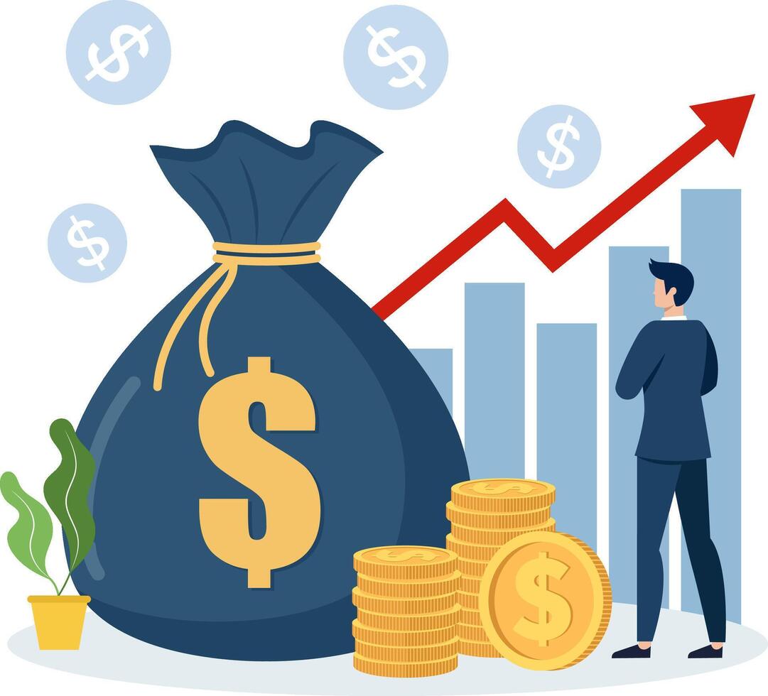Illustration of a businessman representing financial success, symbolizing growth and success. vector