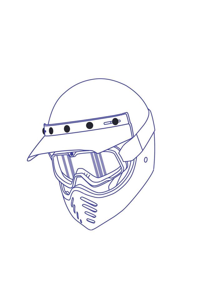 Blue line art drawing scooter full face helmet with sunvisor. Mockup.Helmet Blue print vector