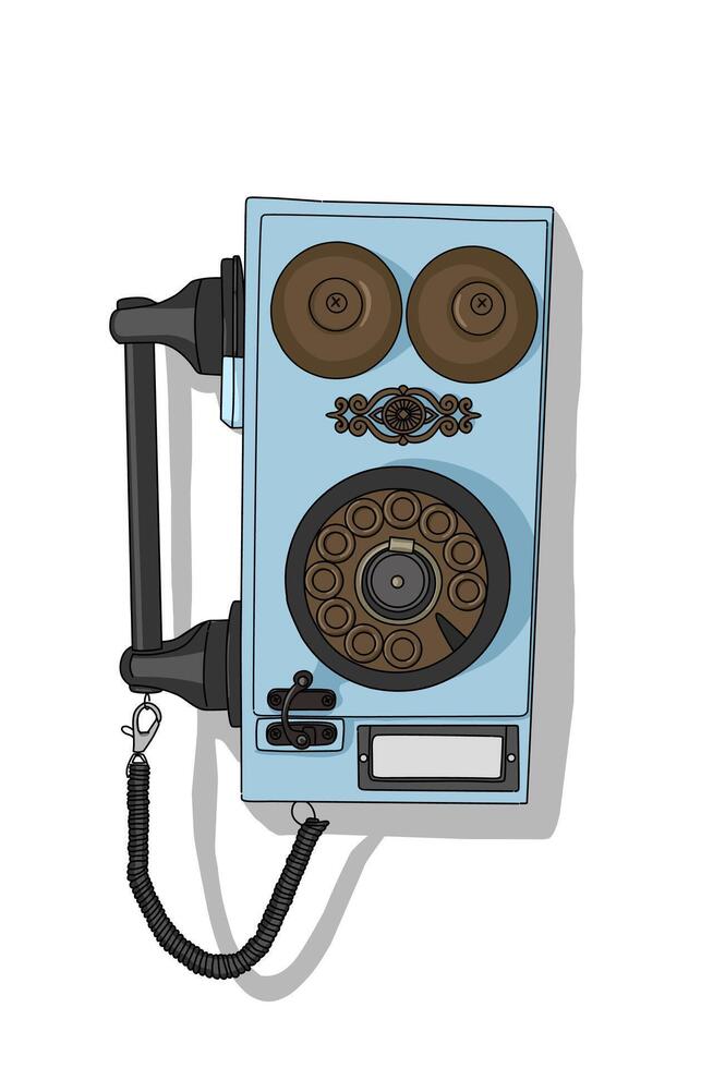 Classic style old style blue phone with ornament. Classic object telecommunication issolated on white vector