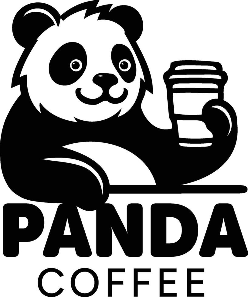 Panda coffee logo with a panda holding a cup vector