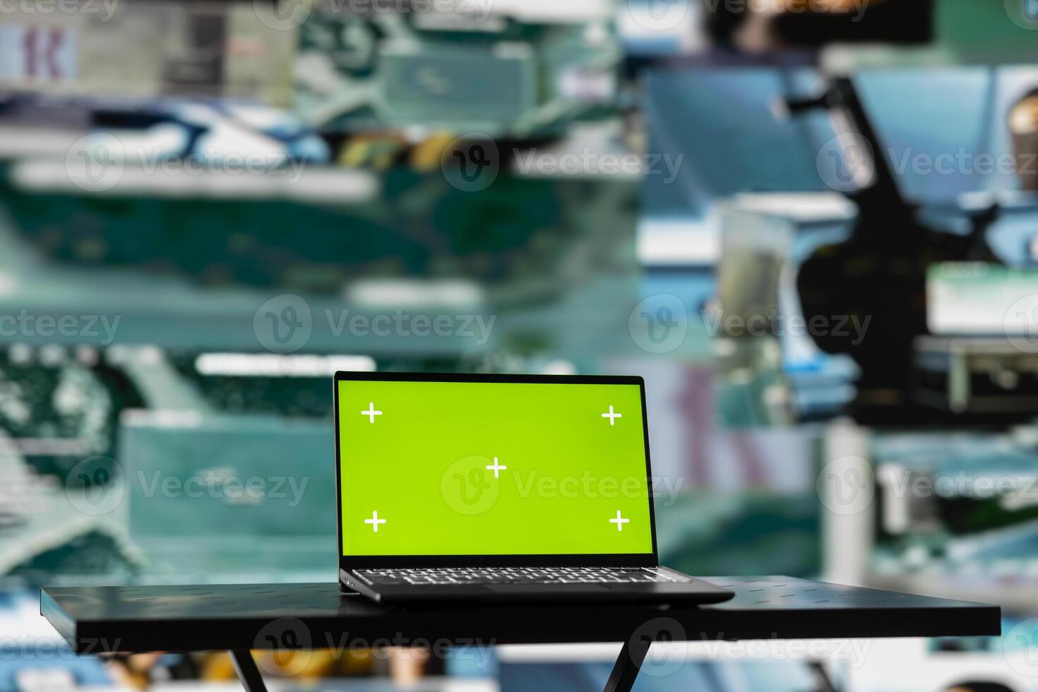 High tech military control center with a laptop showcasing isolated display, armed forces tactics and satellite surveillance used to gather data for war planning. Global operations. photo
