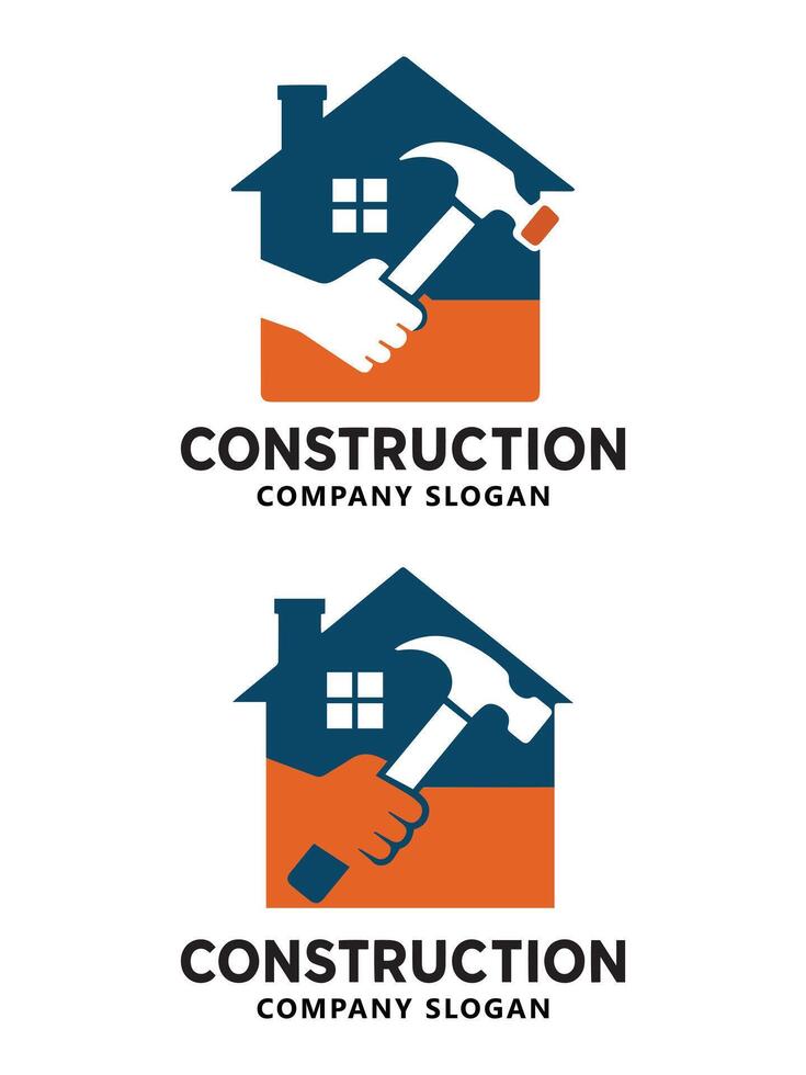 Construction Company Logo with Hammer and House Design vector