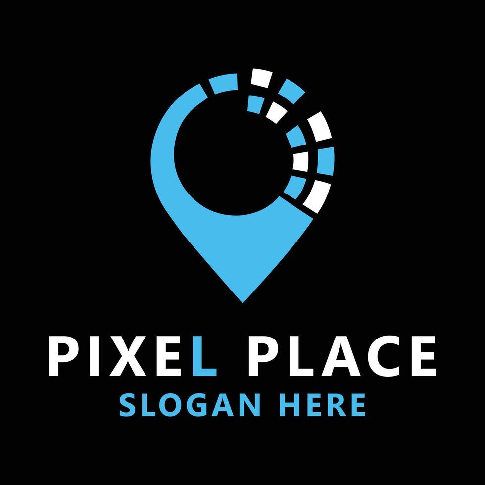 Pixel Place Logo with Digital Pixelated Location Pin vector
