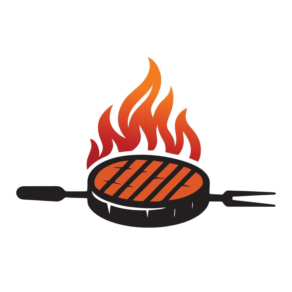 Grilling Icon with Flames and Fork vector
