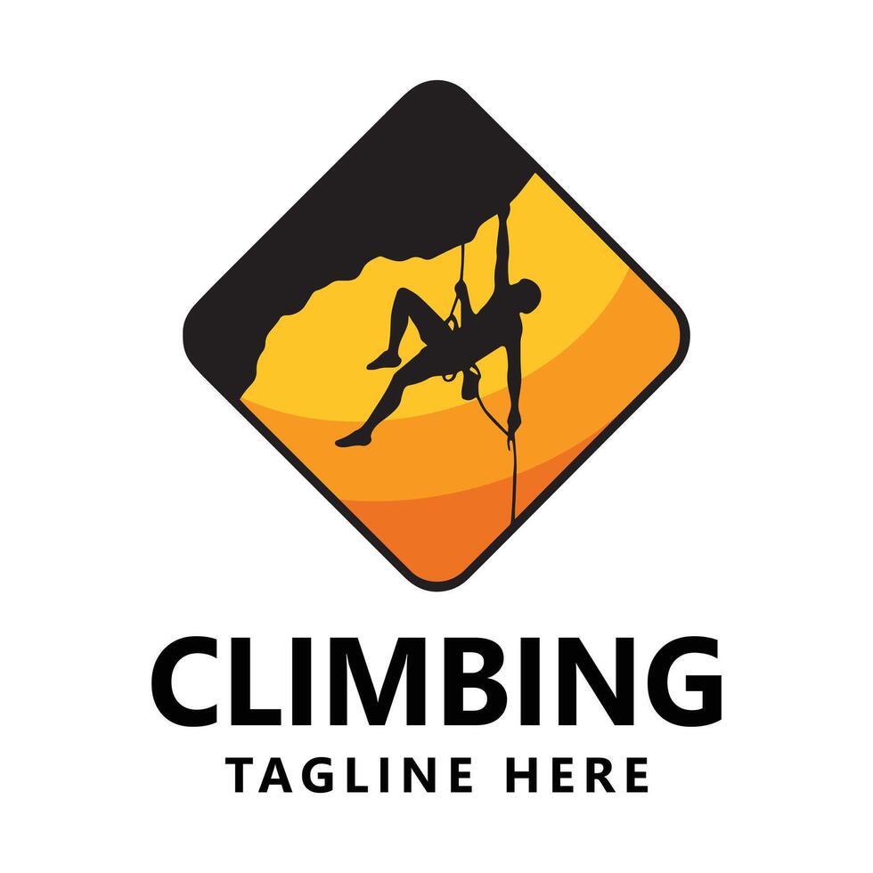 Climbing Icon with Silhouette of Rock Climber vector