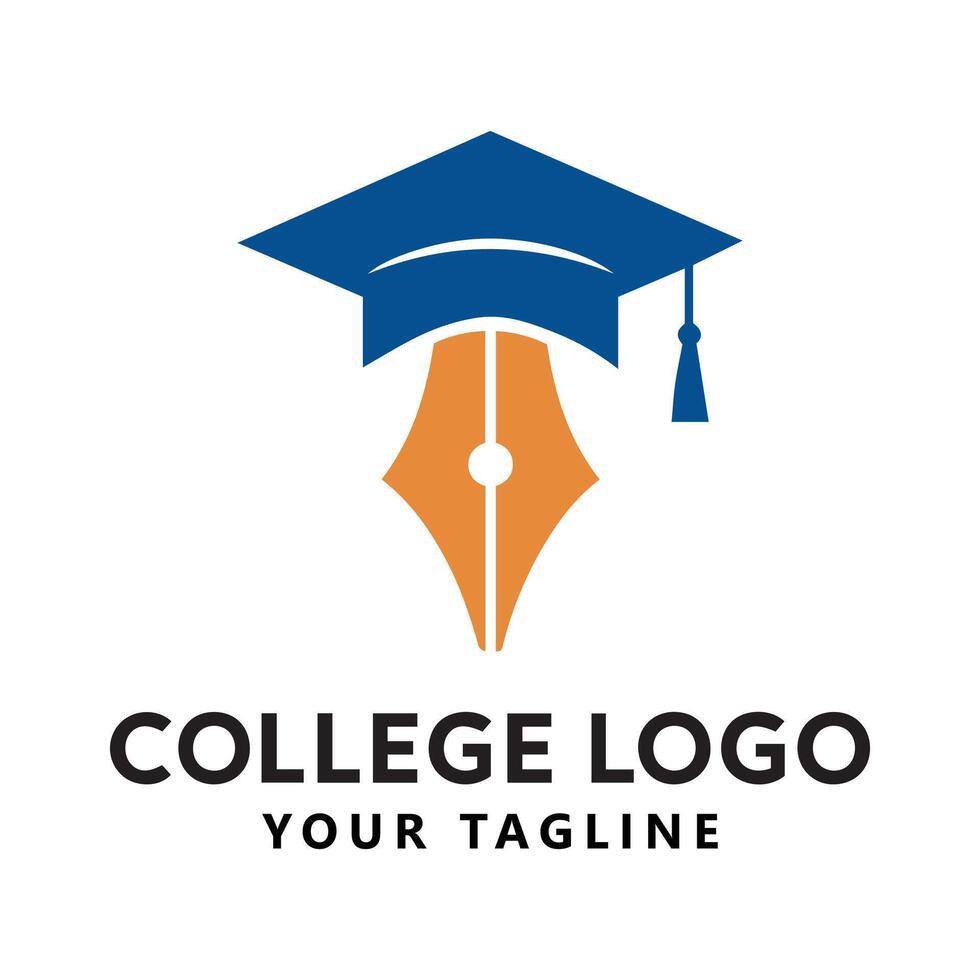 College Logo with Graduation Cap and Pen Nib vector