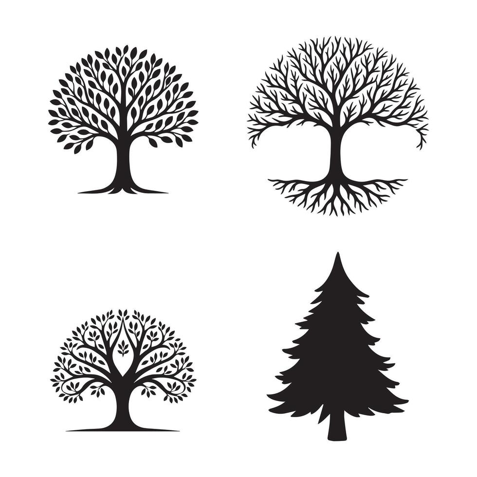 Tree Silhouette Icons Collection vector