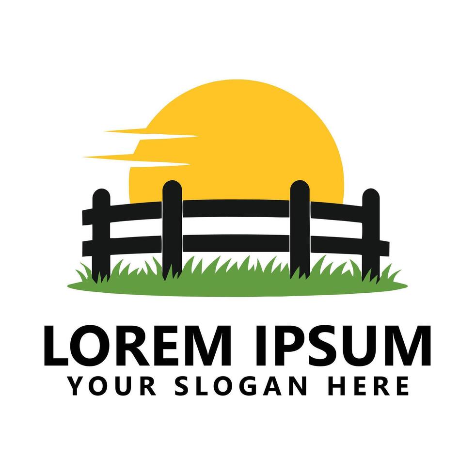 Sunset Fence Logo with Grass and Slogan vector