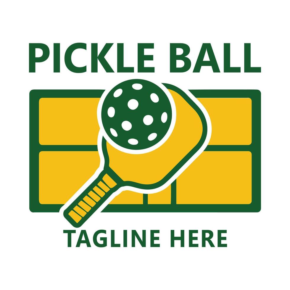 Pickleball Logo with Paddle and Ball on Court vector