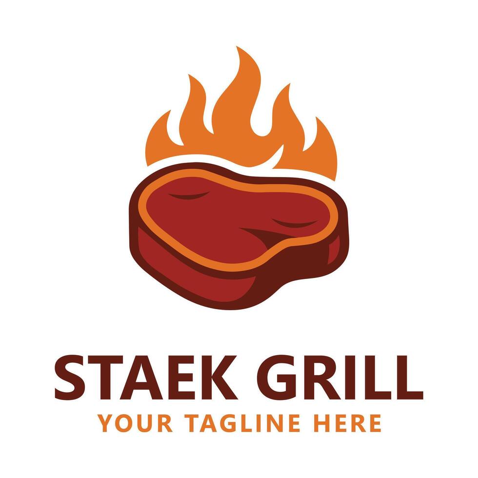 Steak Grill Logo with Flame Icon vector