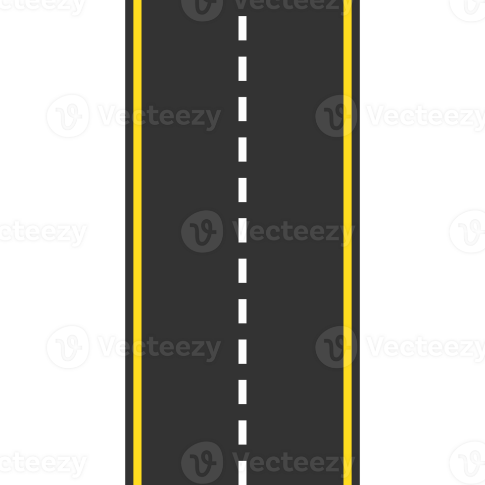 Straight asphalt road with dashed center line and yellow side lines png