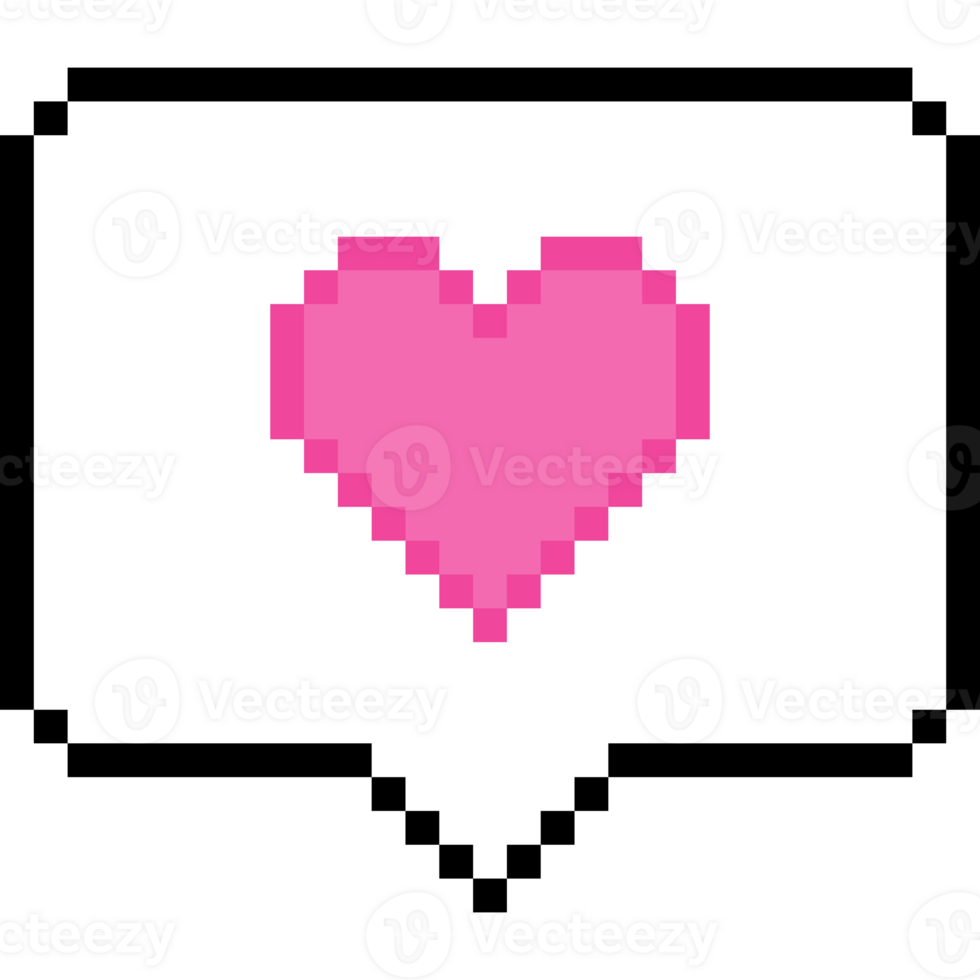Pixel Art Pink Heart in Chat Bubble Icon. 8-bit bubble chat png