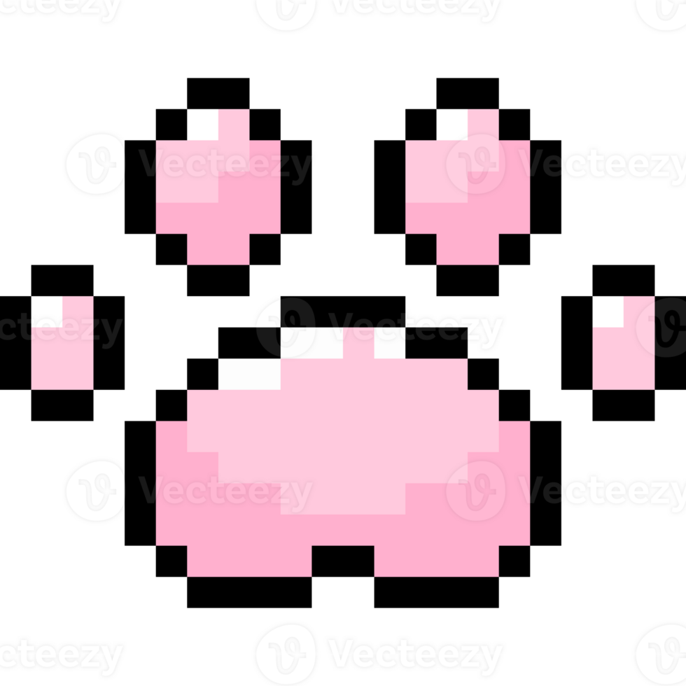 Pixel paw print in retro 8-bit art style. Cat footprints icon png