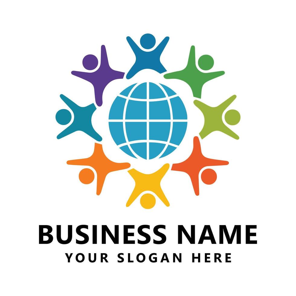 Globe world community people logo illustration design template vector