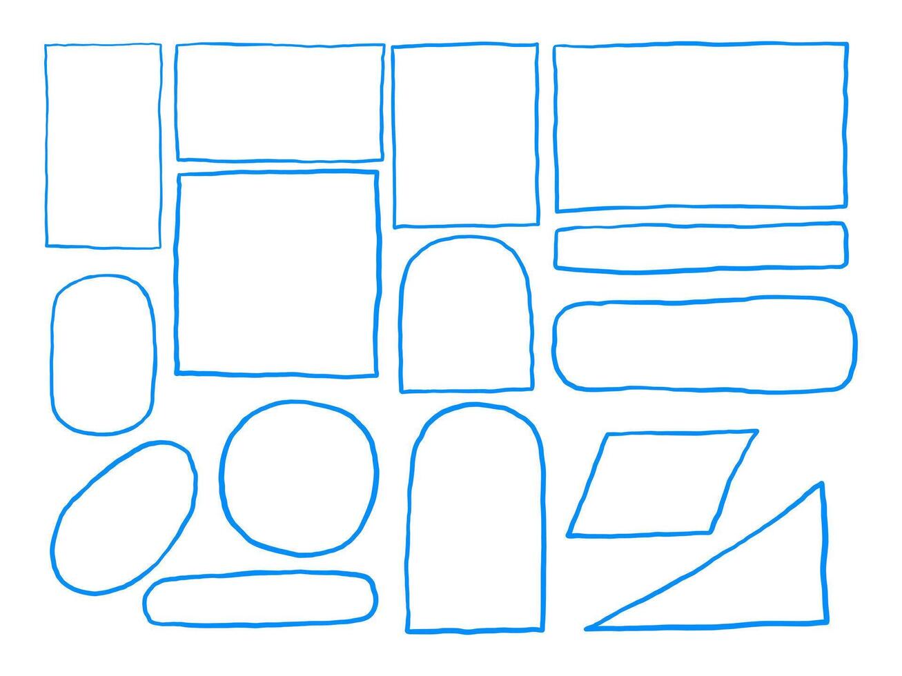 Line Art Geometric Frame Outline Shape. A clean collection of 15 hand drawn frame shapes in line art style including rectangles arches ovals and abstract geometry. Perfect for layouts posters vector