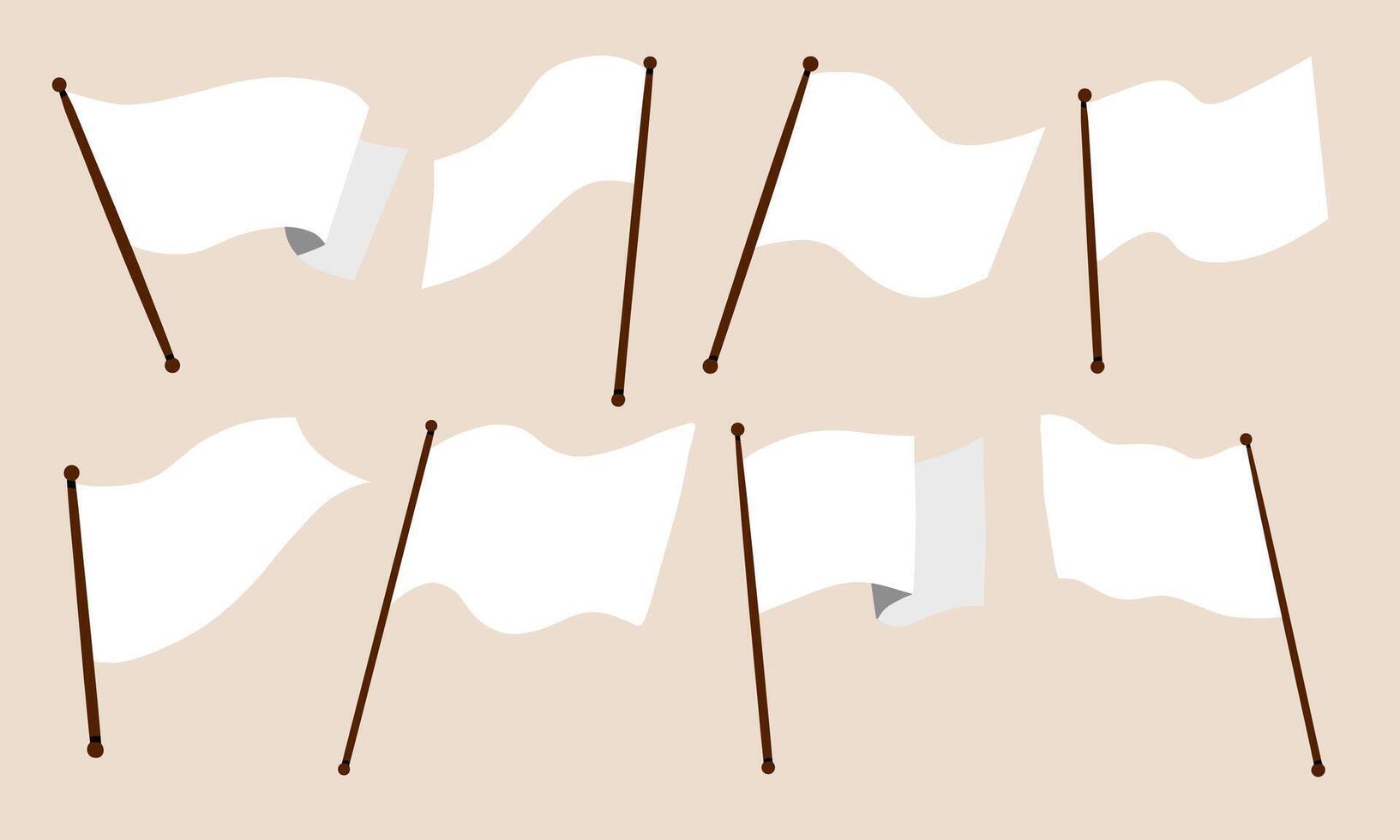 Soft Waving Minimalist White Flag. A soft waving white flag in flat style with natural curves and brown vertical pole. Perfect for calm symbols, peaceful design, UI layout and soft visuals vector