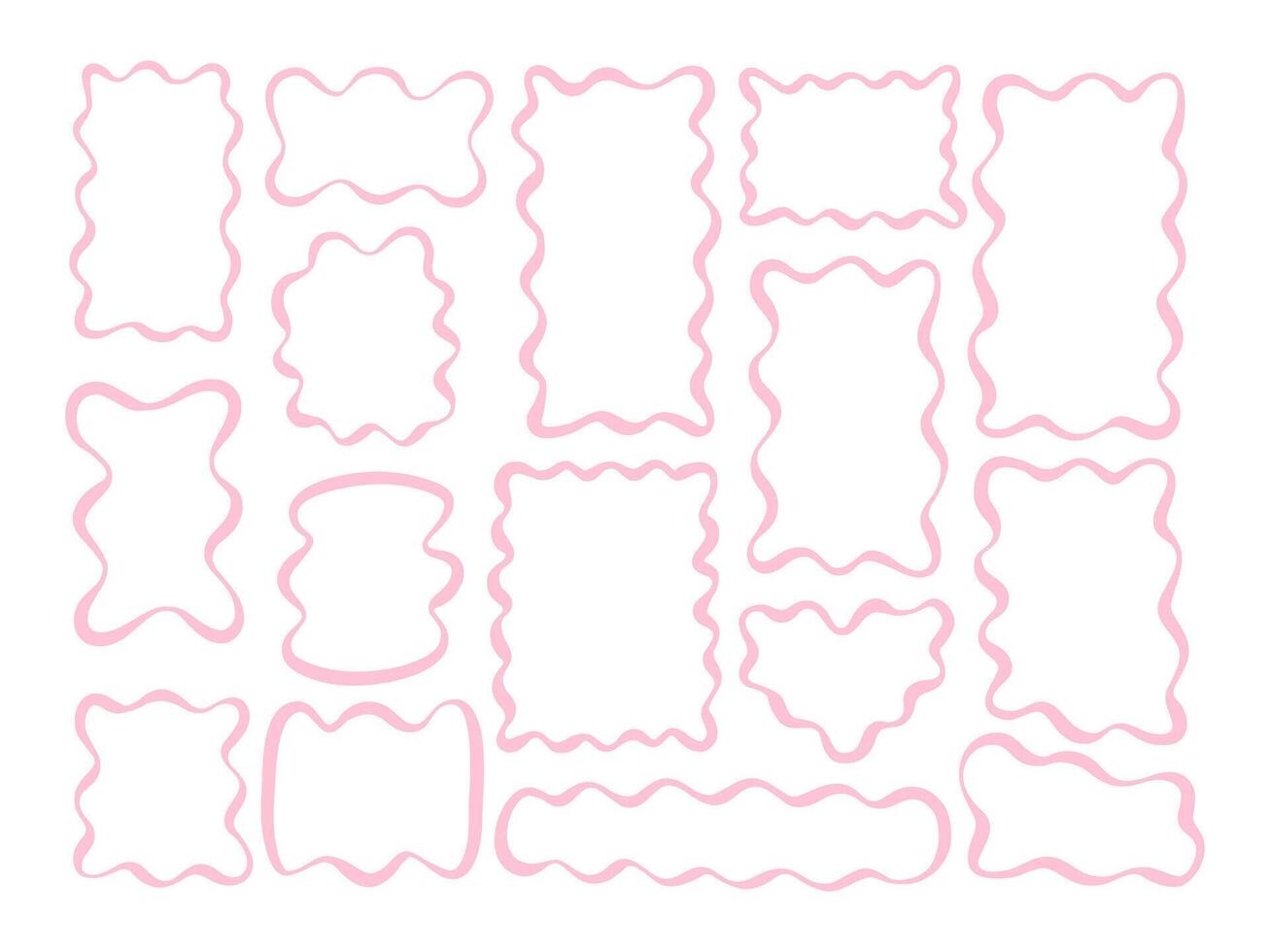 Wavy Line Art Decorative Frame Outline. A playful collection of pink wavy frames in irregular shapes with scalloped edges ripple contours and soft curves. Perfect for journaling scrapbook label vector
