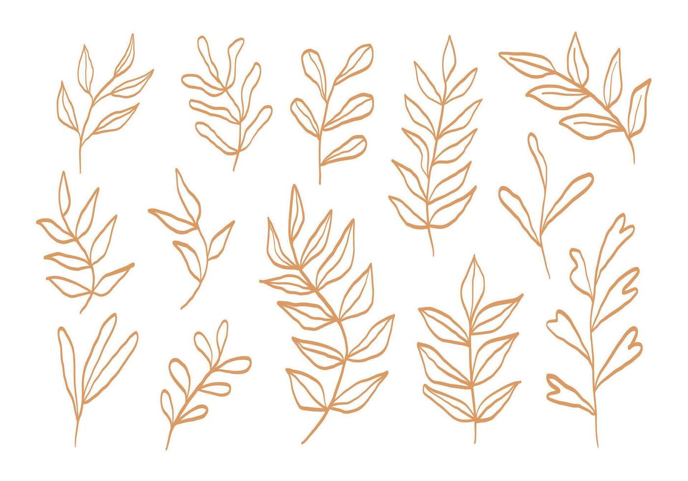 Line Art Botanical Foliage Sketch. A curated collection of 13 botanical foliage illustrations in hand drawn line art style using organic shapes and clean outlines. Perfect for nature themed projects vector
