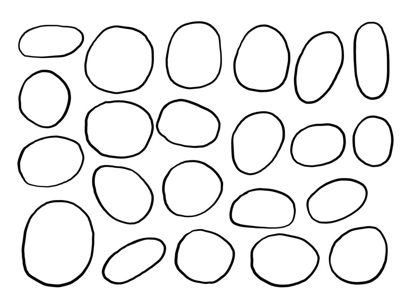 Hand Drawn Irregular Oval Shape. A playful collection of hand drawn oval shapes in bold black line art featuring loose symmetry blob forms and organic contours. Perfect for abstract icons stickers vector
